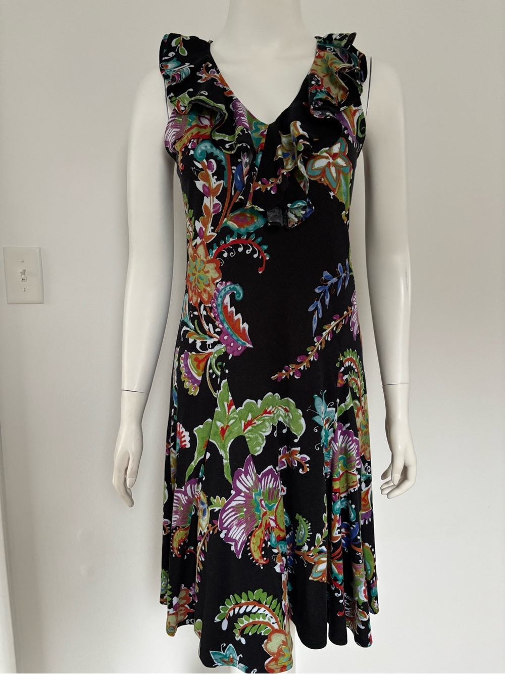 Lauren Ralph Lauren Black Midi Dress with Multicolor Floral Paisley